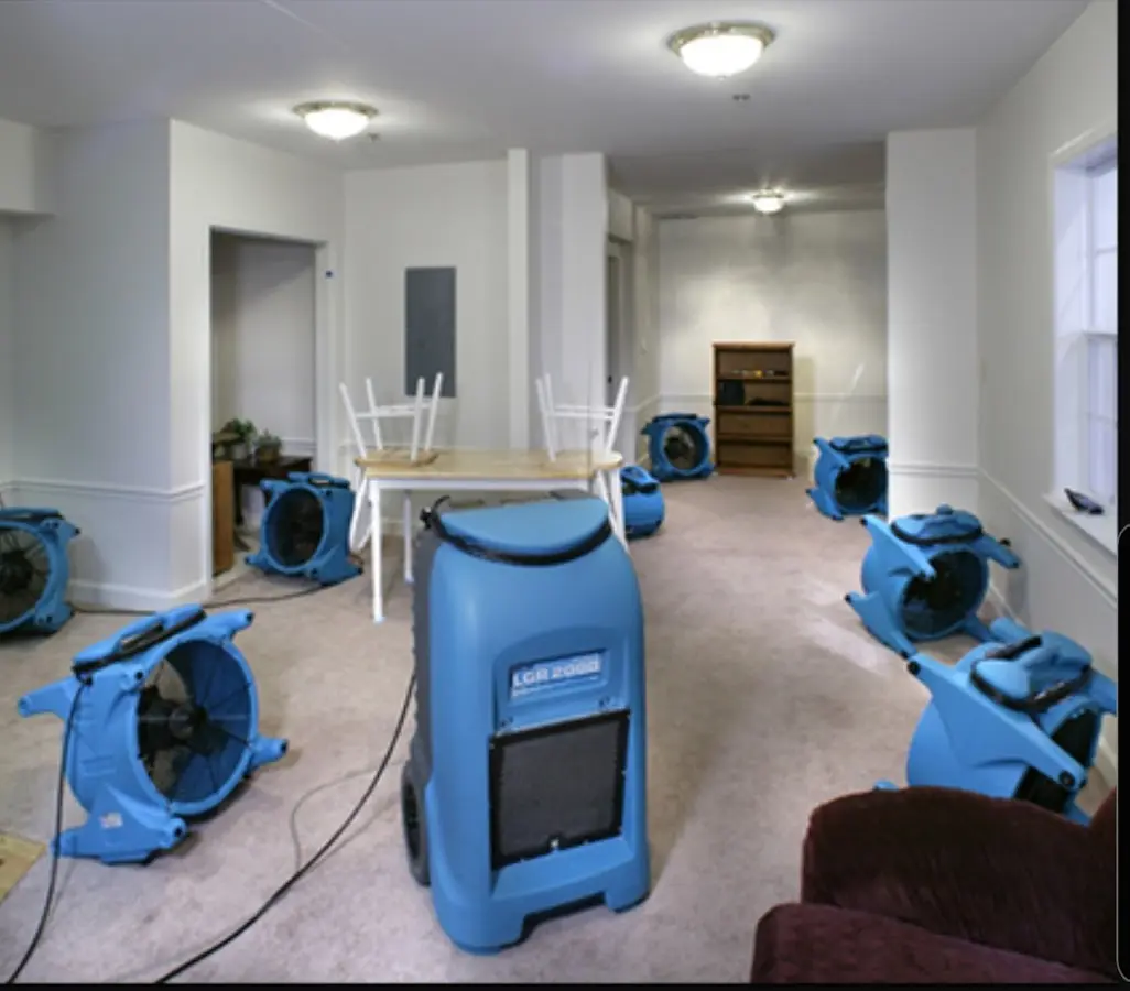 Air movers and dehumidifier setup for Water Damage Restoration in Bee Cave